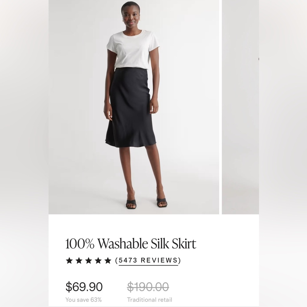 Quince 100% Washable Silk Skirt (Size M) in Black